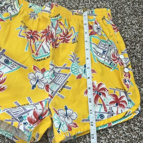 Vintage Drop Anchor Hawaiian Tropical Yellow 80s Womens Elastic Waist Shorts - Picture 4 of 7